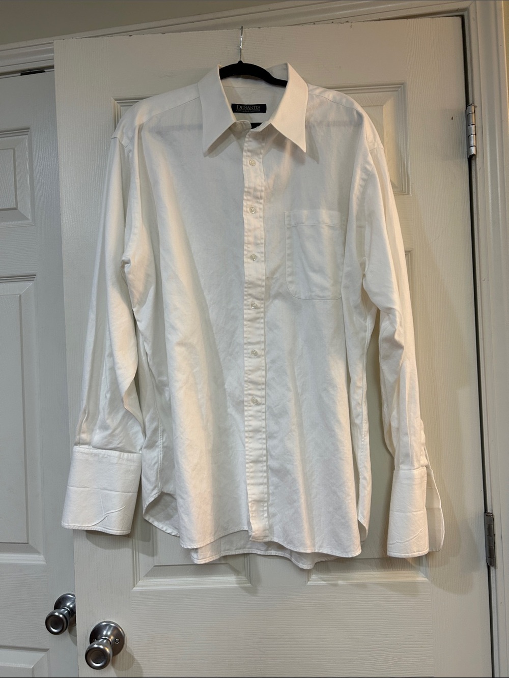 DeSantis Custom White Men's Long-Sleeve Dress Shirt with Point Collar